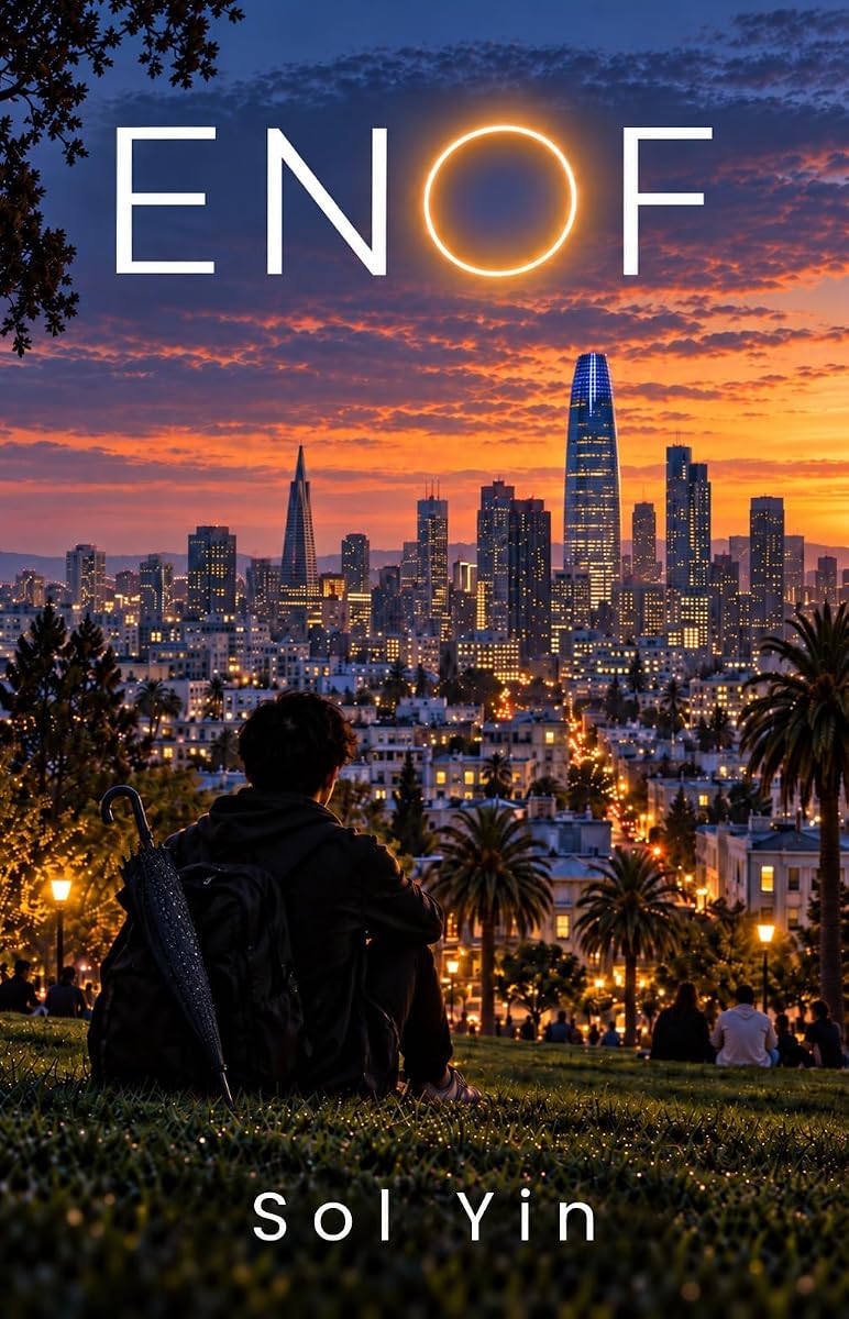 Cover of ENOF by Sol Yin: the San Francisco skyline at sunset beneath a glowing ring.